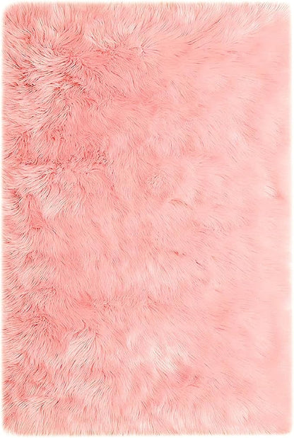 Goolela Pink Fluffy Fuzzy Rug for Girls Bedroom 3x5 Faux Fur Rug Furry Shag - Image 3