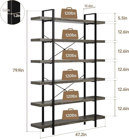 OtterOasis Bookshelf Set, Heavy Duty 6-Tier Industrial Bookcase, 120lbs Shelf - Image 2