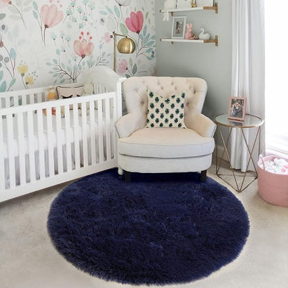 Amdrebio Dark Navy Blue Round Rug 4Ft - Image 7