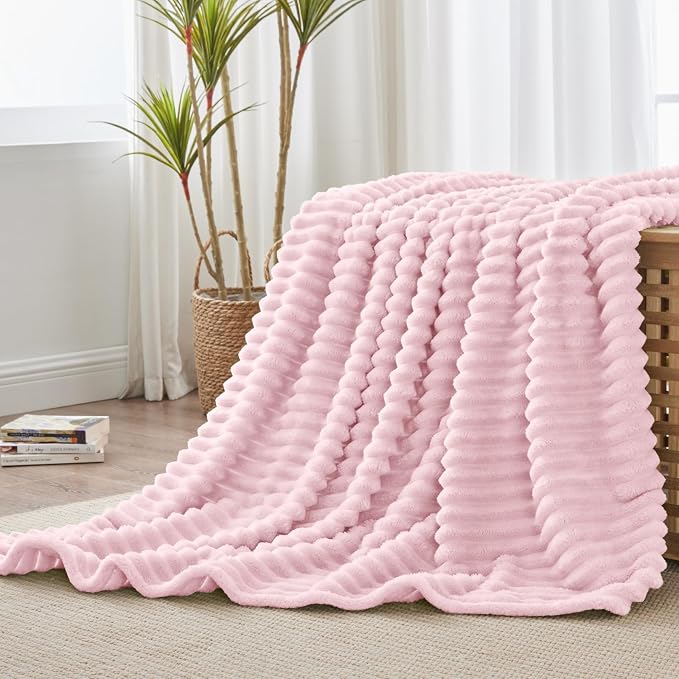 BEDELITE Striped Fleece Throw Blanket, Cherry Blossom, Soft Cozy, Lightweight - Image 7