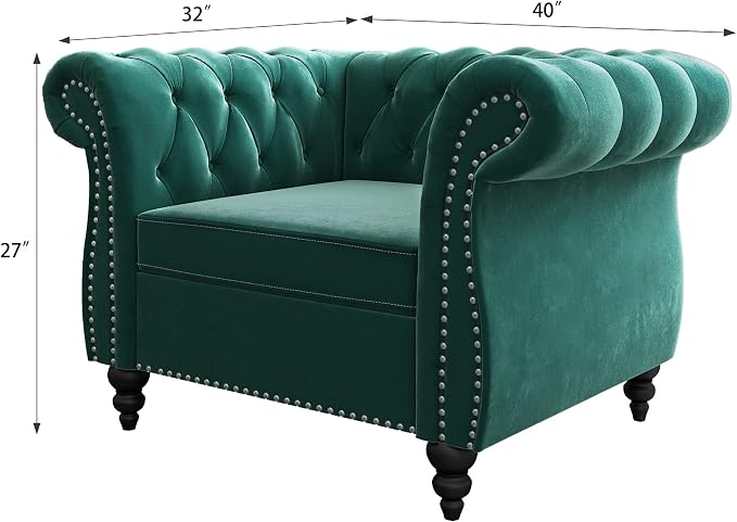 3 Piece Living Room Set, Velvet Chesterfield Sofa Loveseat Couch Chair - Image 8