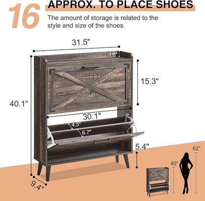 Barnyatoh Shoe Storage Cabinet, Farmhouse Shoe Organizer - Image 2