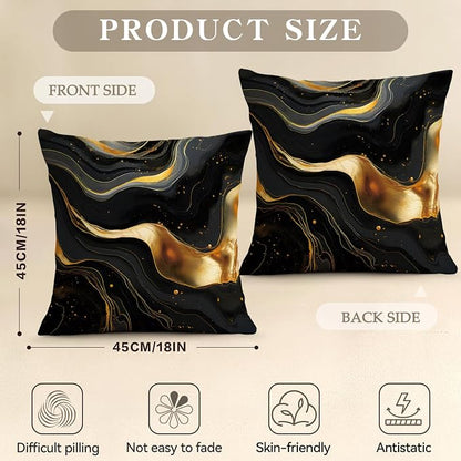 OBSEDE Abstract Black Gold Marble Decorative Throw Pillow Covers 18 × 18 in - Image 3
