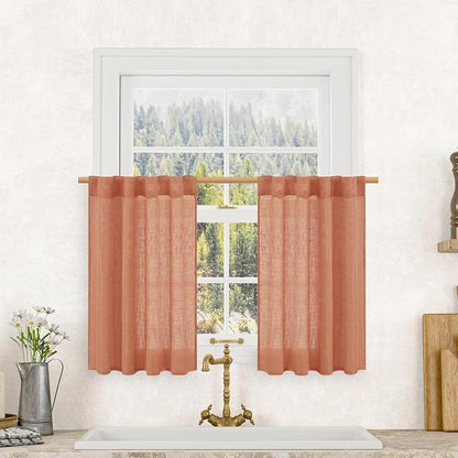 30 Inch Linen Kitchen Semi Sheer Curtains by LAMIT