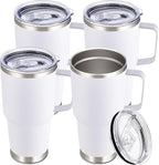 30 oz Tumbler with Handle and Lid, Stainless Steel Tumblers Bulk Double Wall Vacuum Insulated Travel Mug Leak Proof Cup Keep Drinks Cold and Hot White, 4 Pack