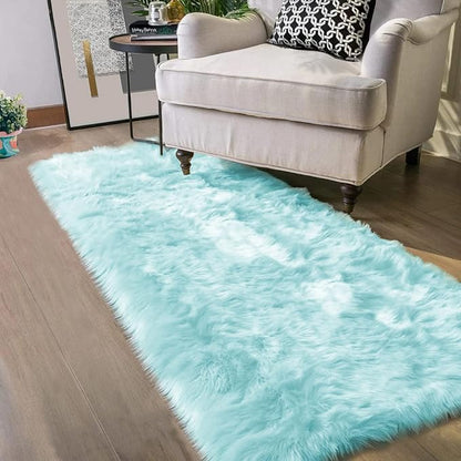 Latepis Blue Runner 2x5 Faux Sheepskin Rug Washable Fur Rug Living Room Carpet by Latepis
