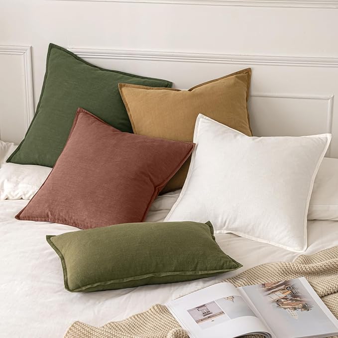 MIULEE Decorative Linen Pillow Covers 18x18 Inch Autumn Glaze | Boho Farmhouse​ - Image 5