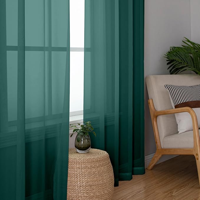 Simplebrand Hunter Green Sheer Curtains 72 Inches Long 2 Panels - Image 5