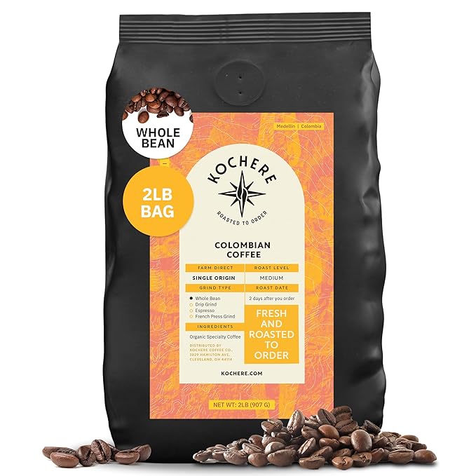 Kochere Colombian Specialty Whole Bean Coffee – 2LB Medium Roast – Single Origin, Farm Direct, Freshly Roasted to Order – Smooth, Chocolate & Berry Notes