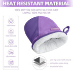 Mini Oven Mitts, Kitchen Oven Gloves Kitchen Mittens 500 Degrees Heat Resistant Baking Gloves, Non-Slip Silicone Surface with Hanging Loops Hot Gloves for Cooking, Baking, BBQ 1 Pair-Purple