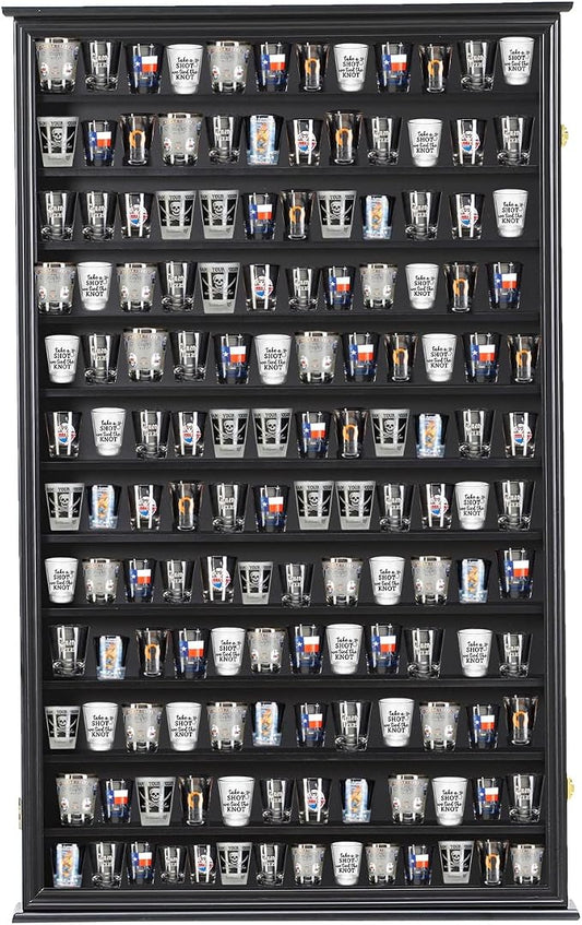 Shot Glass Storage Display Case Large Solid Wood Cabinet Rack Holder Wall by SNAIL