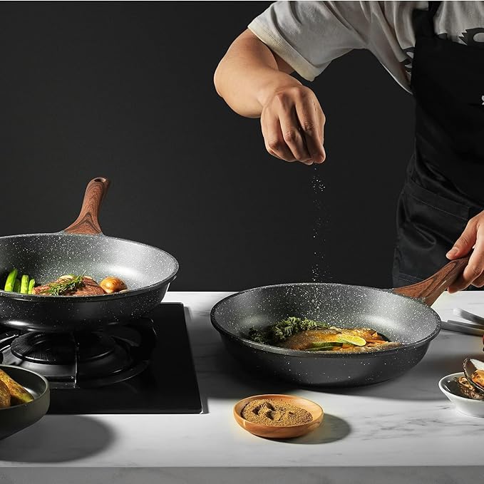 SENSARTE Nonstick Frying Pan Skillet, Swiss Granite Coating Omelette Pan, Healthy Stone Cookware Chef's Pan, PFOA Free (8/9.5/10/11/12.5 Inch) (11 Inch)