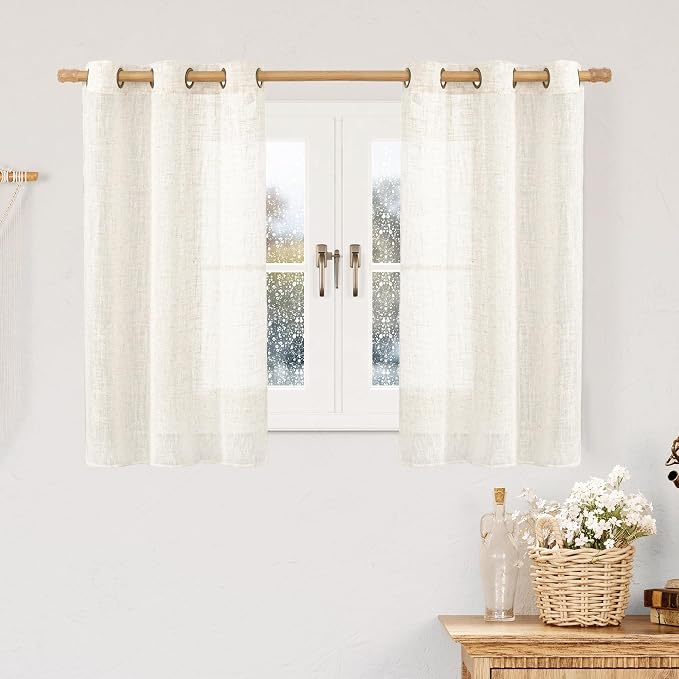 Natural Linen Semi Sheer Curtains 45 Inch Length by LAMIT