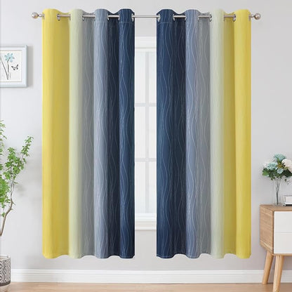 Navy Blue and Yellow Ombre Blackout Curtains - Image 2
