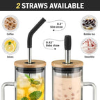 Kodrine Tumbler with Lid and Straw, 20 oz Glass Coffee Tumbler with Handle, Smoothie Cup with Bamboo Lid | Time Marker | Silicone Protective Sleeve, BPA Free - Black