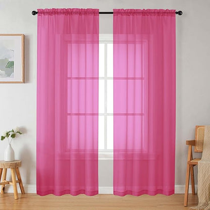 Hot Pink Sheer Curtains 84 Inches Long 2 Panels Set by WelvetBLK