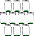 DISCOUNT PROMOS 10 Decorating Mason Jars Set, 12 oz. - Canning, Aluminum Lid - Green