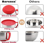 Rorence Stainless Steel Mixing Bowls: Metal Mixing Bowl Set with Lids and Handles Non-slip Silicone Bottom Nesting Bowls for Kitchen Set of 3 - Red