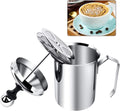 HAPTIME Manual Milk Frother Pitcher with Double Mesh Screen, Hand Frother with Pump for Cappuccino, Latte, and Coffee Foam,17-Ounce Capacity (500ml)