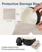 Matcha Bowl with Spout, Ceramic Matcha Bowl and Whisk Holder Set, Matcha Mixing Bowl for Whisking Matcha, Charcoal Grey (18 Ounce)