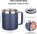 Volhoply 14oz Insulated Stainless Steel Coffee Mug with Lid Bulk 4 Pack,Double Wall Vacuum Travel Coffee Cup with Handle,Reusable Metal Cups Tumbler,Camping Mugs Keep Hot,Ideal Gifts(Navy,4)