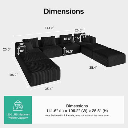 Novilla 141" Modular Sectional Sofa, Modern Cloud Sectional Couch - Image 2