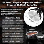 IKAPE 58MM Espresso Tamper Kit Black 6 IN 1, Coffee Tamper Set Including Tamper, Distributor, Magnetic Dosing Funnel, Silicone Mat, Puck Screen, and Cleaning Towel
