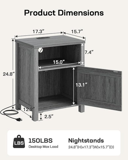 Marsail Farmhouse Nightstand Set of 2, Wood Bedside Table - Image 2