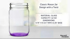 DISCOUNT PROMOS Decorating Mason Jars 12 oz. Set of 10, Bulk Pack - Glass Jars for Overnight Oats, Candies, Fruits, Pickles, Spices, Beverages - Purple