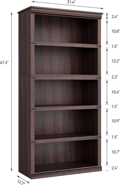 GarveeHome 5 Tier Farmhouse Bookcase, 67.4" Tall Book Shelf - Image 2