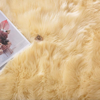 Latepis Yellow Round Rug 3ft Small Circle Faux Sheepskin Fur Rug Fluffy Boho - Image 7