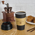 LITOPAK 100 Pack 16 oz Paper Coffee Cups with Lids, Black Disposable Coffee Cups with Lids, Sleeves and Stirring Sticks, for Parties, Picnic, Travel, and Events