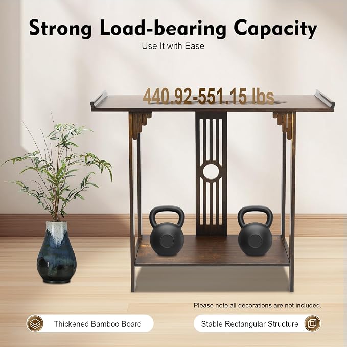 Chinese Style Vintage Console Table, 40In 2 Tiers Bamboo Sofa Consoles Table - Image 5