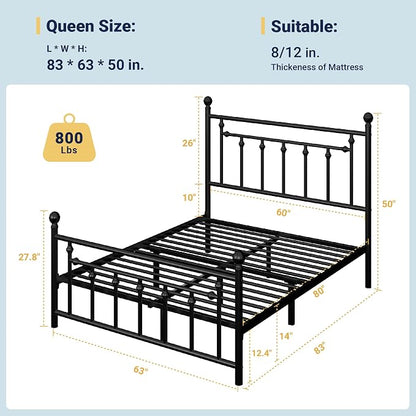 Allewie 14 Inch Queen Size Metal Platform Bed Frame - Image 2