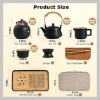 Japanese Tea Set, Portable Ceramic TeaSet, Asian Tea Sets for adult, Tea Gift sets, Travel Tea Set with Teapot,Teacups,Tea Canister,Tea Tray and Travel Bag, Home,Outdoor and Office
