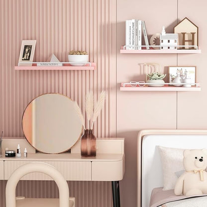 RYOFOBETTO Pink and White Floating Shelves, Kawaii Room Decor Wall Shelves - Image 4