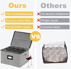 homyfort Wine Glass Storage Box, China Storage Containers with Dividers, Stemware Storage Case Holds 12 Wine Glass or long stem Crystal Glassware with Handles, Hard Shell and Stackable (Grey)