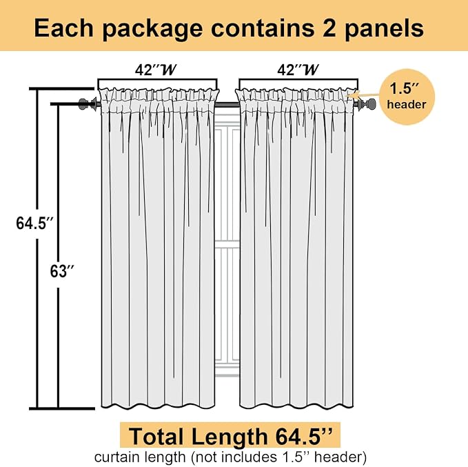 Goose Yellow Sheer Curtains 63 Inch Length 2 Panels, Light Filtering Voile - Image 3