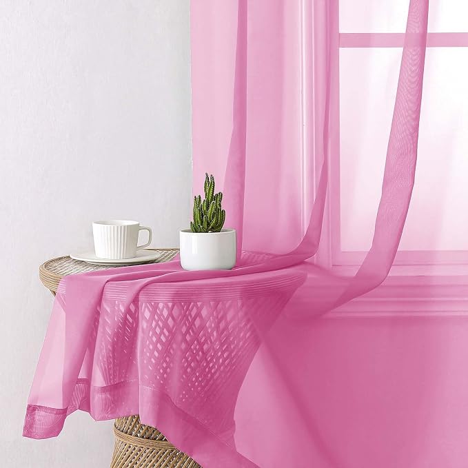Hot Pink Sheer Curtains 78 Inches Long 2 Panels, Rod Pockets Solid Voile Living - Image 6