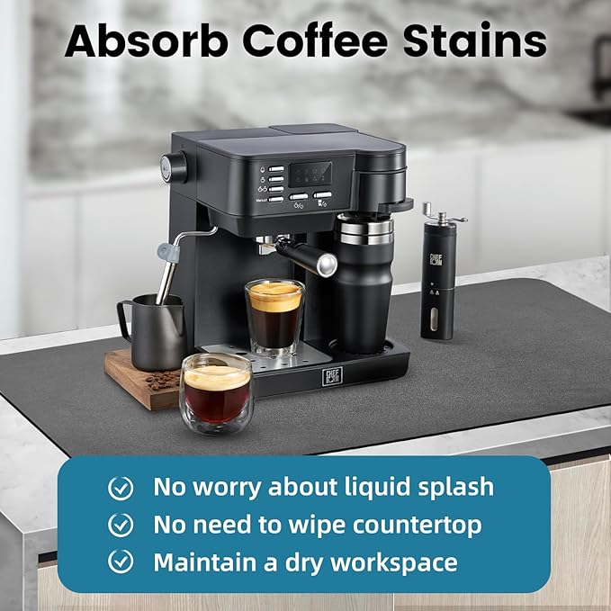 PoYang 31"x17" Coffee Mat X-Large, Coffee Bar Accessories for Countertop, Absorbent Dish Drying Mat, Anti-Slip and Hide Stain Pad for Espresso Machine, Espresso Maker and Kitchen Counter, Gray