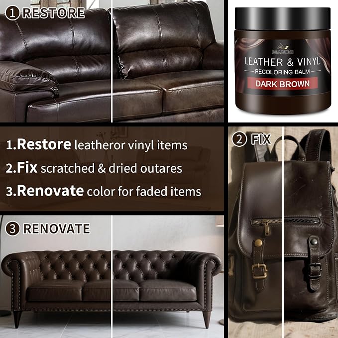 Leather Recoloring Balm and Scratch Repair Kit, Dark Brown Leather Restorer - Image 3