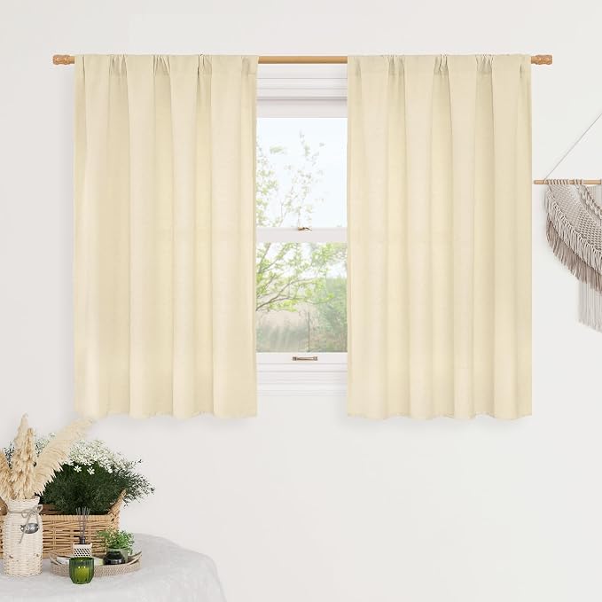 45 Inch Length Beige Short Linen Curtains by LAMIT
