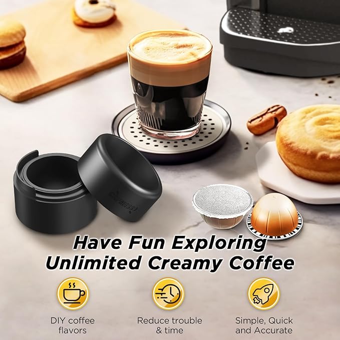 CAPMESSO Reusable Vertuo Pod Refill Kit, Faster Seal Reusable Nespresso Vertuo Pods with Fill & Press Brush,100pcs Aluminum Foil Lids for Refillable Nespresso Pods Vertuo