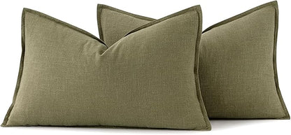 MIULEE Decorative Linen Lumbar Pillow Covers 12x20 Inch Light Olive Green | - Image 6
