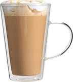 Restaurantware-Forma Professional 13.5 oz Double Wall Glass Mugs, 12 Insulated Coffee Mugs With Handle - Dishwashable, Reusable, Clear Glass Beverage Cups, Freezable, For Hot Or Cold Beverages
