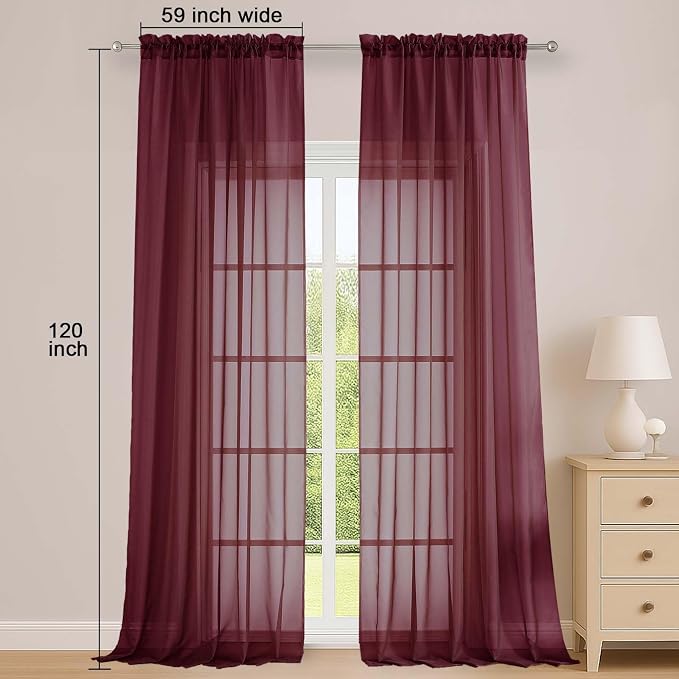 Sheer Curtains 2 Panels Set for Bedroom Living Room, Soft Solid Rod Pocket - Image 4