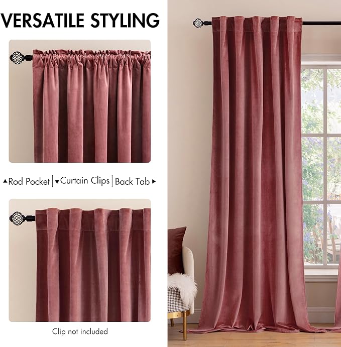 MIULEE Velvet Curtains 52x90 inches 2 Panels Dusty Rose Pink Curtains | Luxury - Image 2