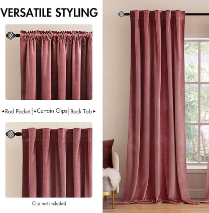 MIULEE Velvet Curtains 52x90 inches 2 Panels Dusty Rose Pink Curtains | Luxury - Image 2