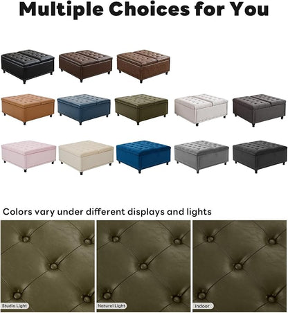 Tbfit Large Square Storage Ottoman Bench, Tufted Upholstered Coffee Table - Image 5