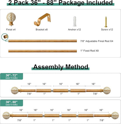 QDWIS 2 Pack Boho Wood Curtain Rods - Image 8
